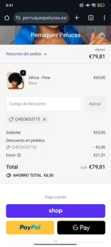 CHECKOUT15 coupon verification screenshot