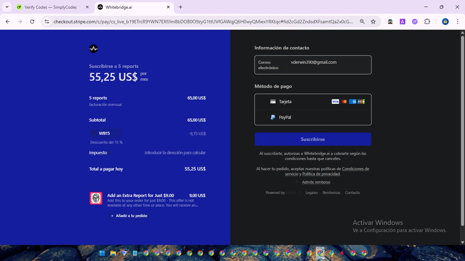 WhiteBridge promo code screenshot showing code WB15 applied at WhiteBridge checkout page. Uploaded by SimplyCodes community member SwiftWarden6832 on Aug 25, 2025