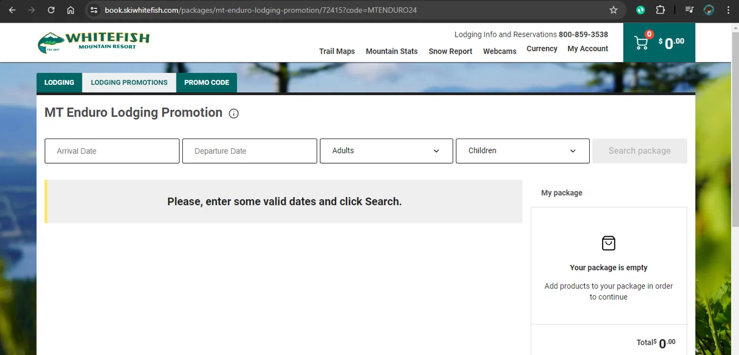 Whitefish Mountain Resort checkout page showing Whitefish Mountain Resort promo code box | Screenshot taken by SimplyCodes community member on Jun 25, 2024