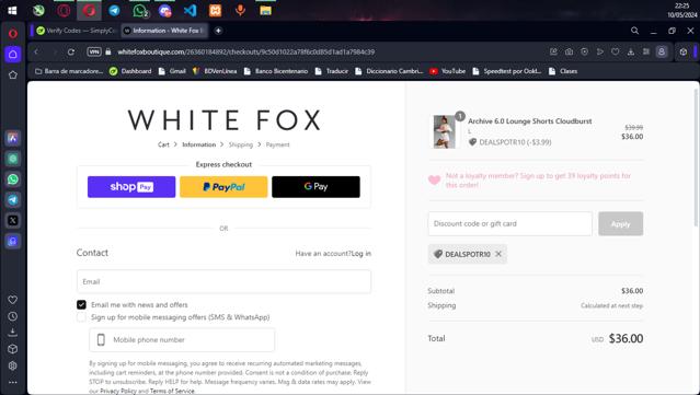 White Fox Boutique checkout page showing White Fox Boutique discount code box | Screenshot taken by SimplyCodes community member on May 11, 2024