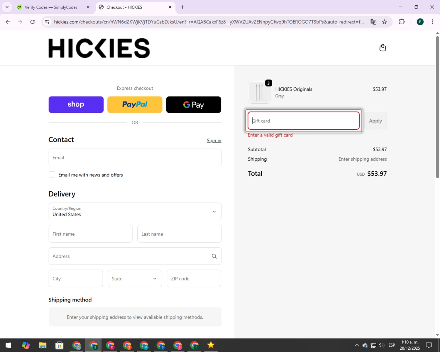 White Jacobs & Associates promo code screenshot showing code HOLIDAY25 applied at White Jacobs & Associates checkout page. Uploaded by SimplyCodes community member 000012 on Dec 20, 2025