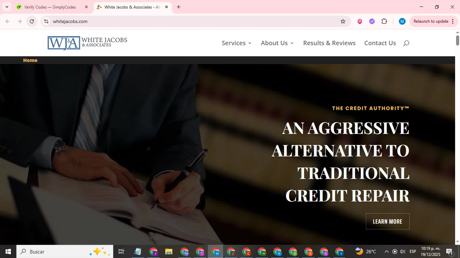 White Jacobs & Associates promo code screenshot showing code HOLIDAY25 applied at White Jacobs & Associates checkout page. Uploaded by SimplyCodes community member LegendaryCurator1585 on Dec 20, 2025