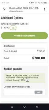 PRETTYORGANICGIRL coupon verification screenshot
