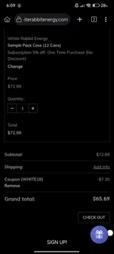 White Rabbit Energy coupon verification screenshot