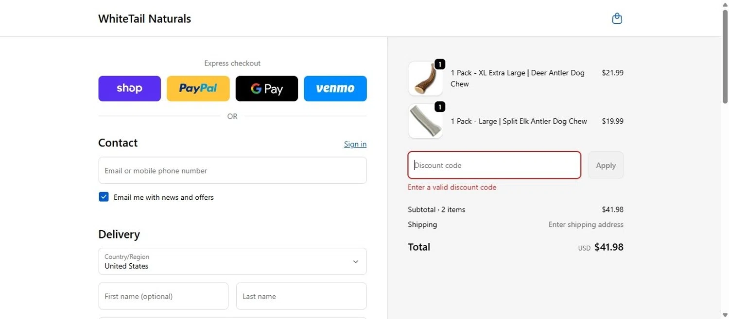 White Tail Naturals promo code screenshot showing code LABORDAY25 applied at White Tail Naturals checkout page. Uploaded by SimplyCodes community member ScanSpotter5552 on Nov 15, 2025