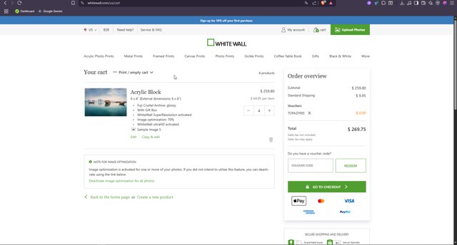 WhiteWall checkout page showing WhiteWall coupon code box | Screenshot taken by SimplyCodes community member on Jul 13, 2025