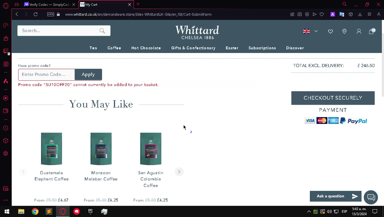 how to use Whittard Of Chelsea coupons