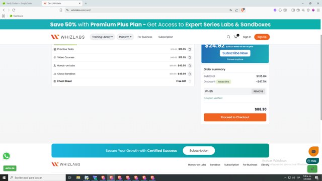 Whizlabs checkout page showing Whizlabs promo code box | Screenshot taken by SimplyCodes community member on Sep 7, 2025