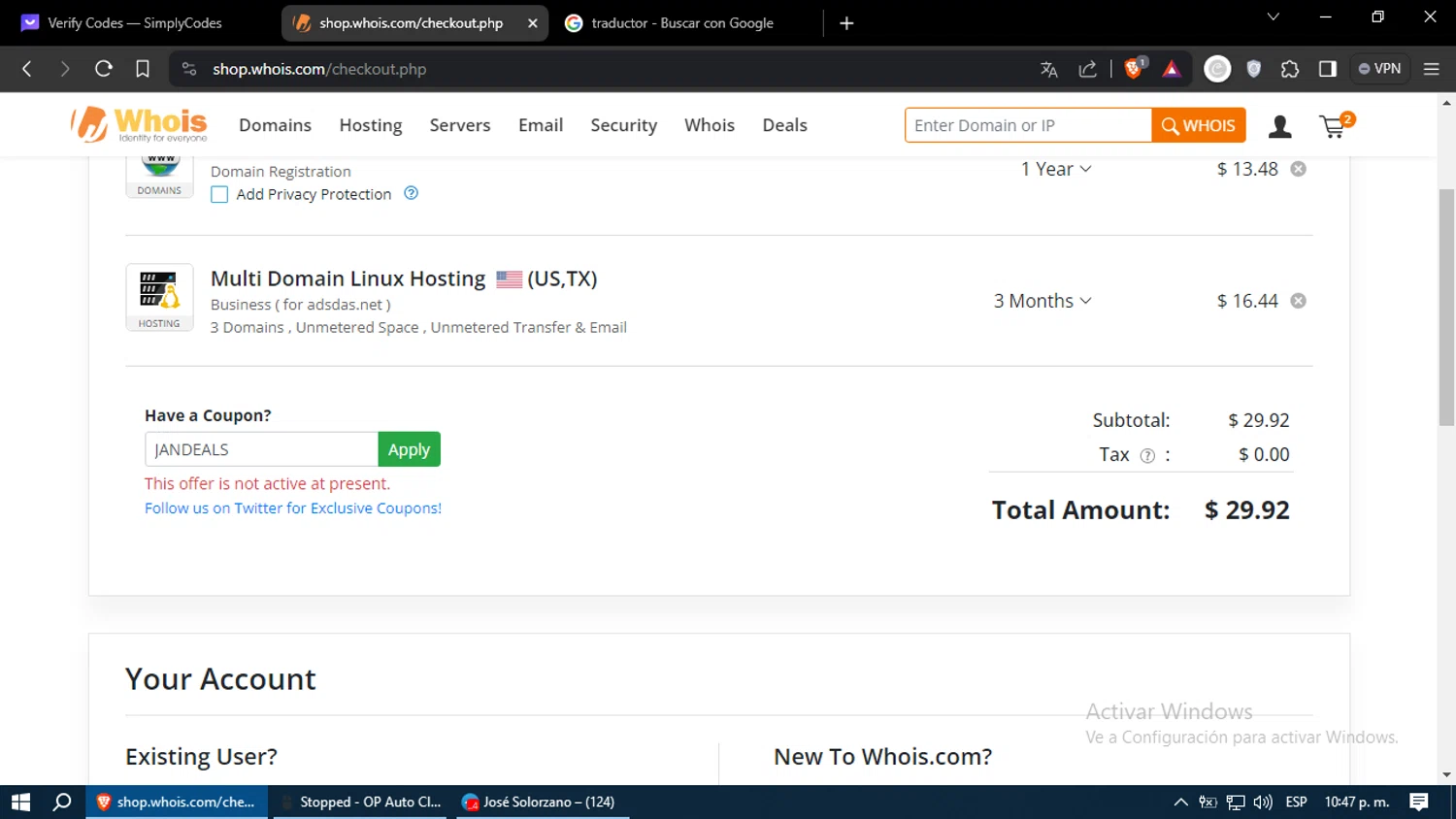 how to use Whois coupons