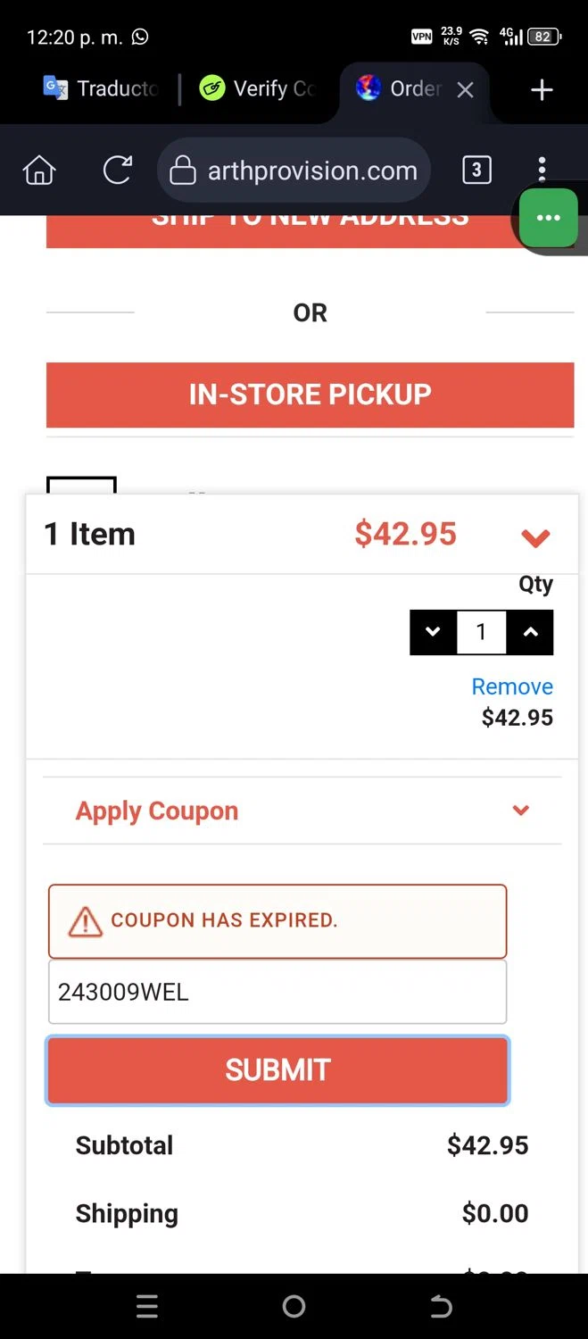Whole Earth Provision promo code screenshot showing code 243009WEL applied at Whole Earth Provision checkout page. Uploaded by SimplyCodes community member JannyiseaN on Mar 4, 2025