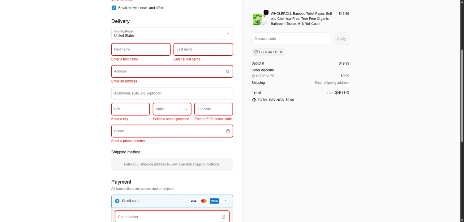 WHOLEROLL promo code screenshot showing code HOTSALES applied at WHOLEROLL checkout page. Uploaded by SimplyCodes community member VictoriousBoss8742 on Jan 10, 2026