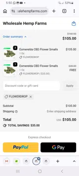 Wholesale Hemp Farms coupon verification screenshot