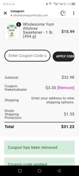 Wholesome Yum Foods coupon verification screenshot