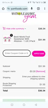 Wholesome Yum Foods coupon verification screenshot