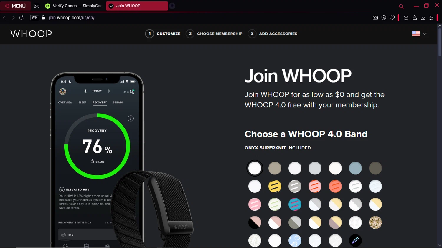 Whoop discount code screenshot showing code EC65BF applied at Whoop checkout page. Uploaded by SimplyCodes community member MoneyTitan8787 on Mar 16, 2025