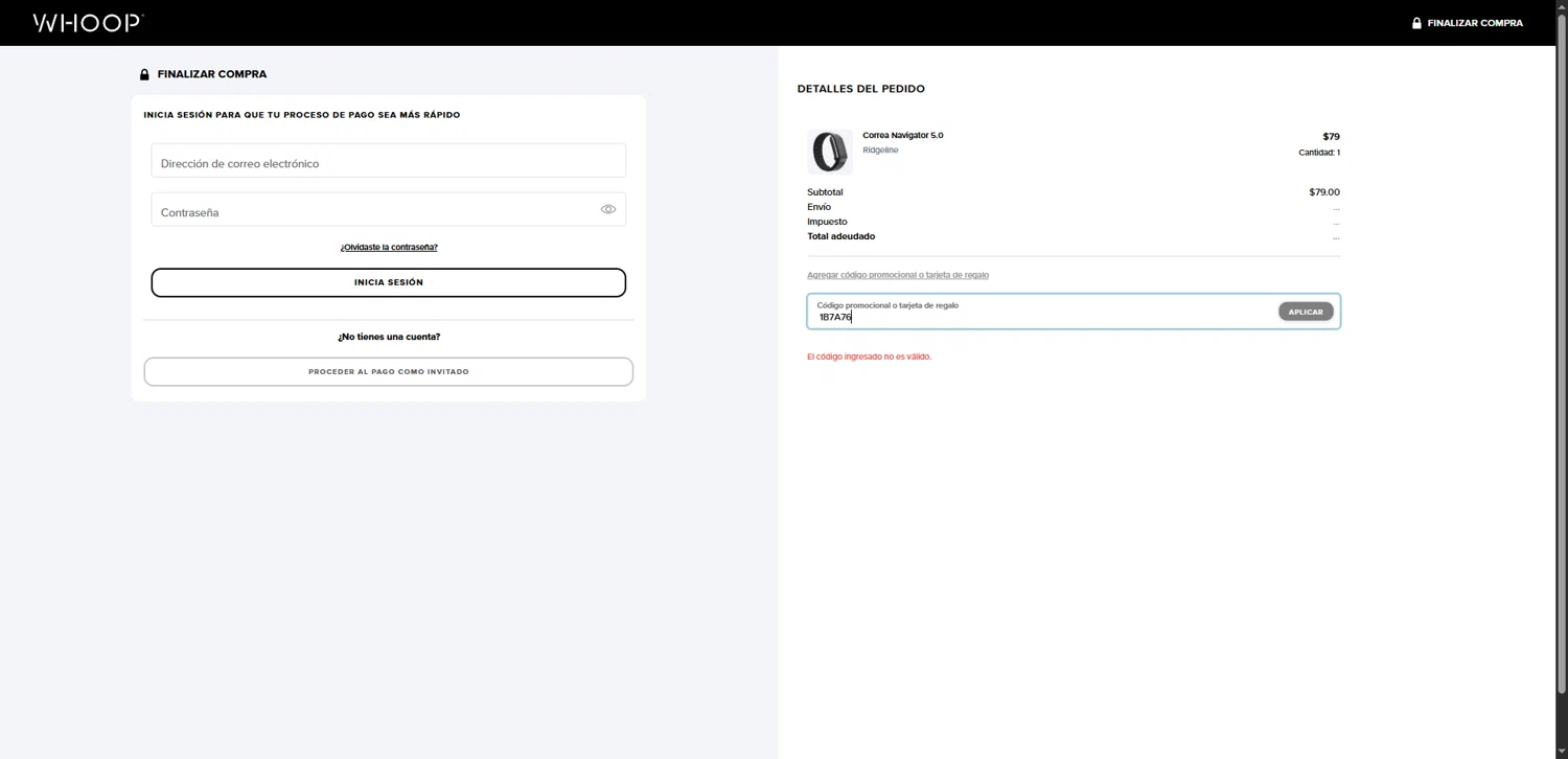 Verification screenshot for Free Gift Select Items at Whoop — 49d ago