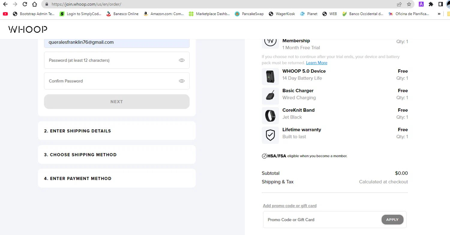 Verification screenshot for Free Gift Select Items at Whoop — 3mo ago