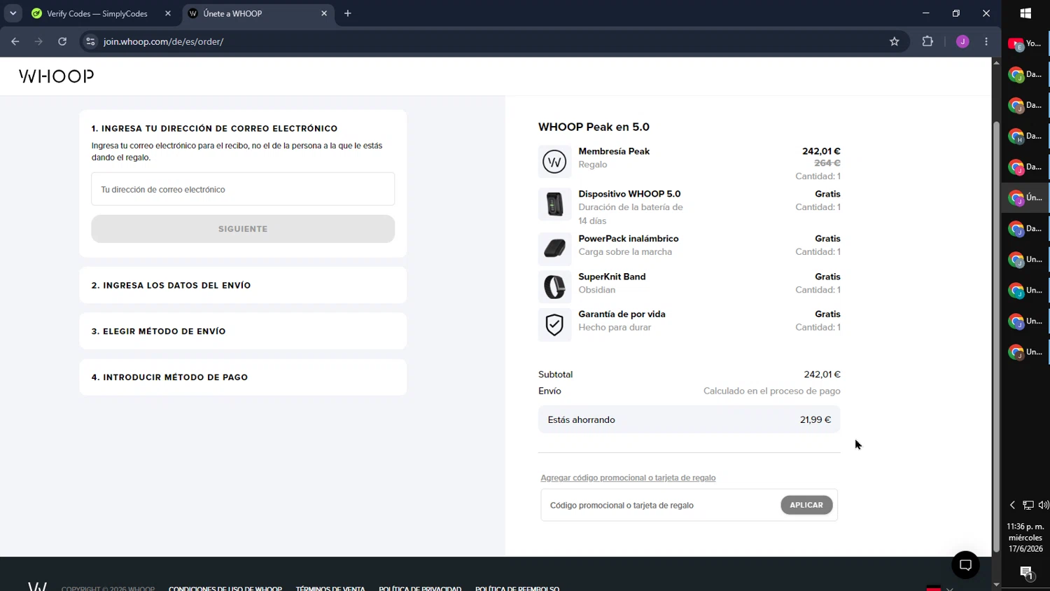 Verification screenshot for Free First Month Storewide at Whoop - 22d ago