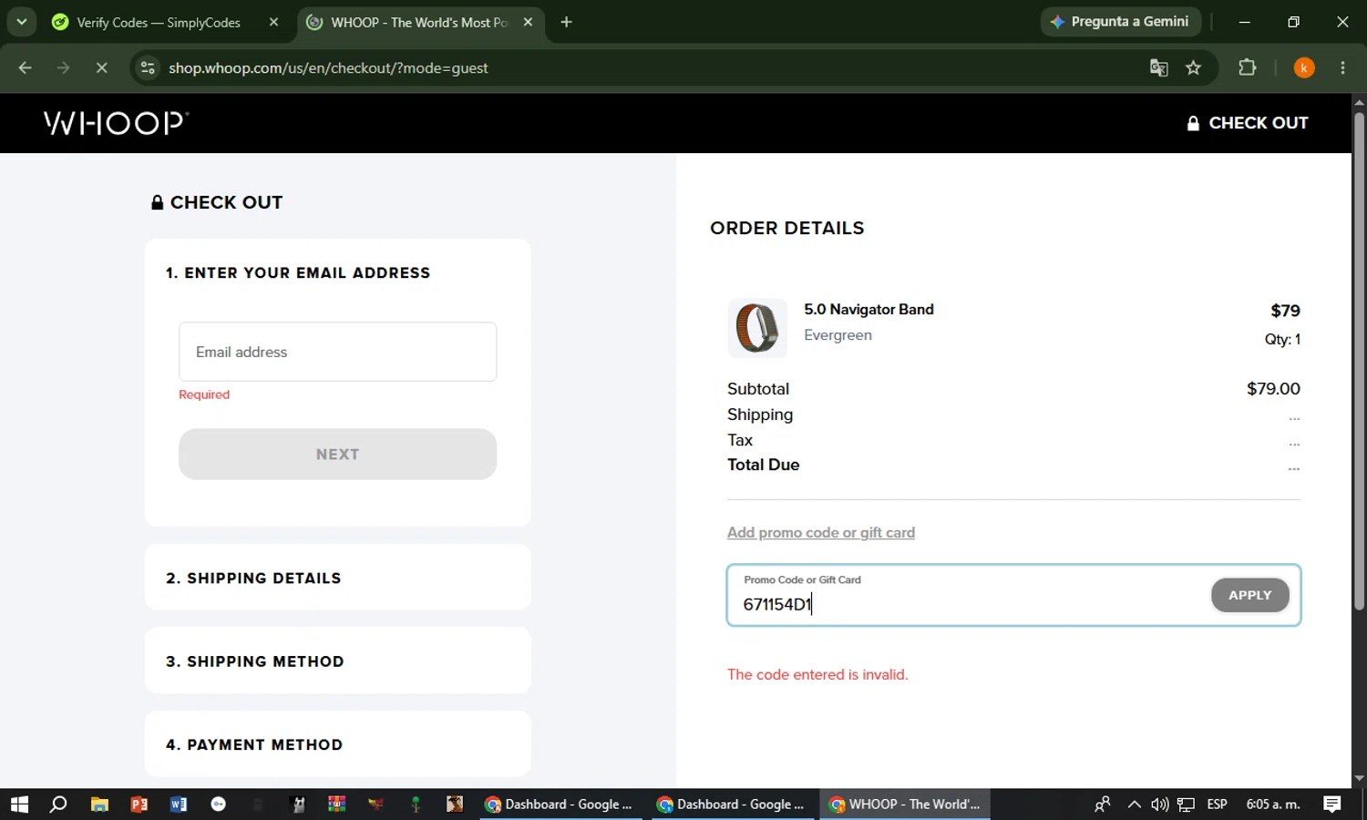 Verification screenshot for Free First Month Storewide at Whoop - 4d ago