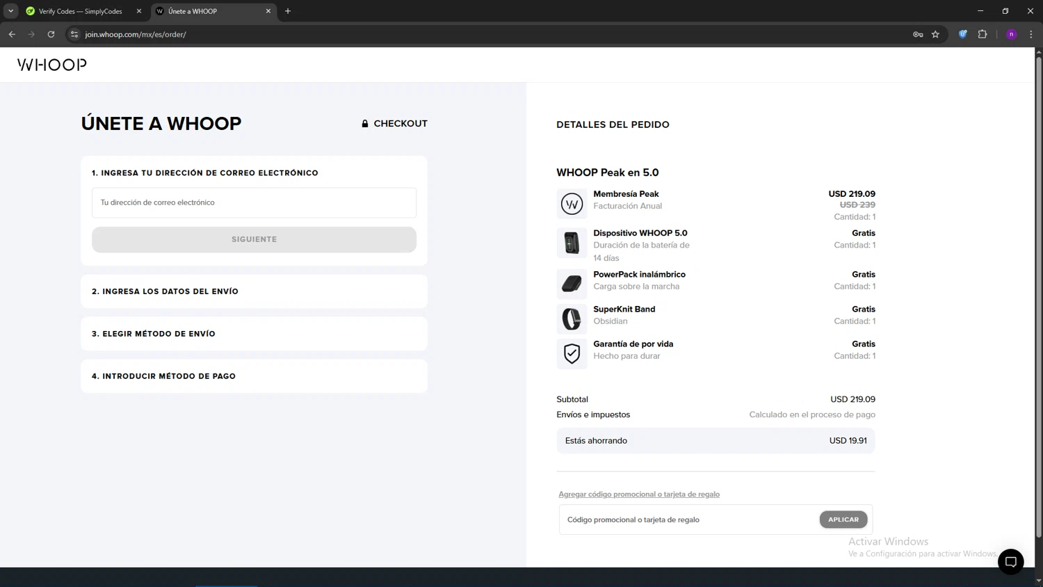 Verification screenshot for Free First Month Storewide at Whoop — 2mo ago