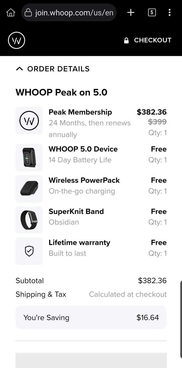 Whoop checkout page showing Whoop discount code box | Screenshot taken by SimplyCodes community member on Feb 13, 2026