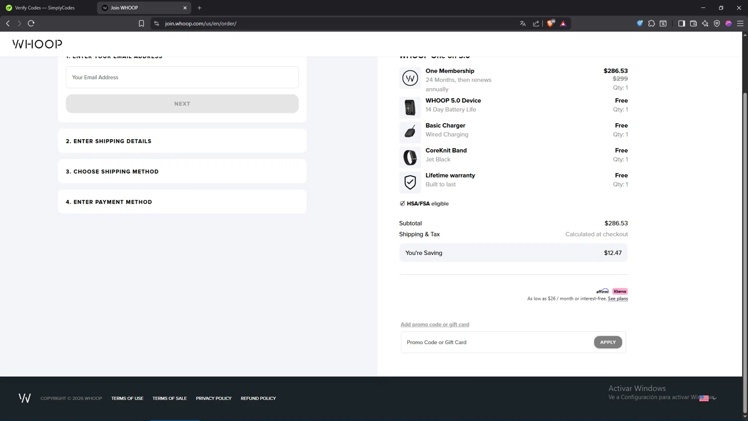 Verification screenshot for Save Money Your Subscriptions at Whoop - 20d ago