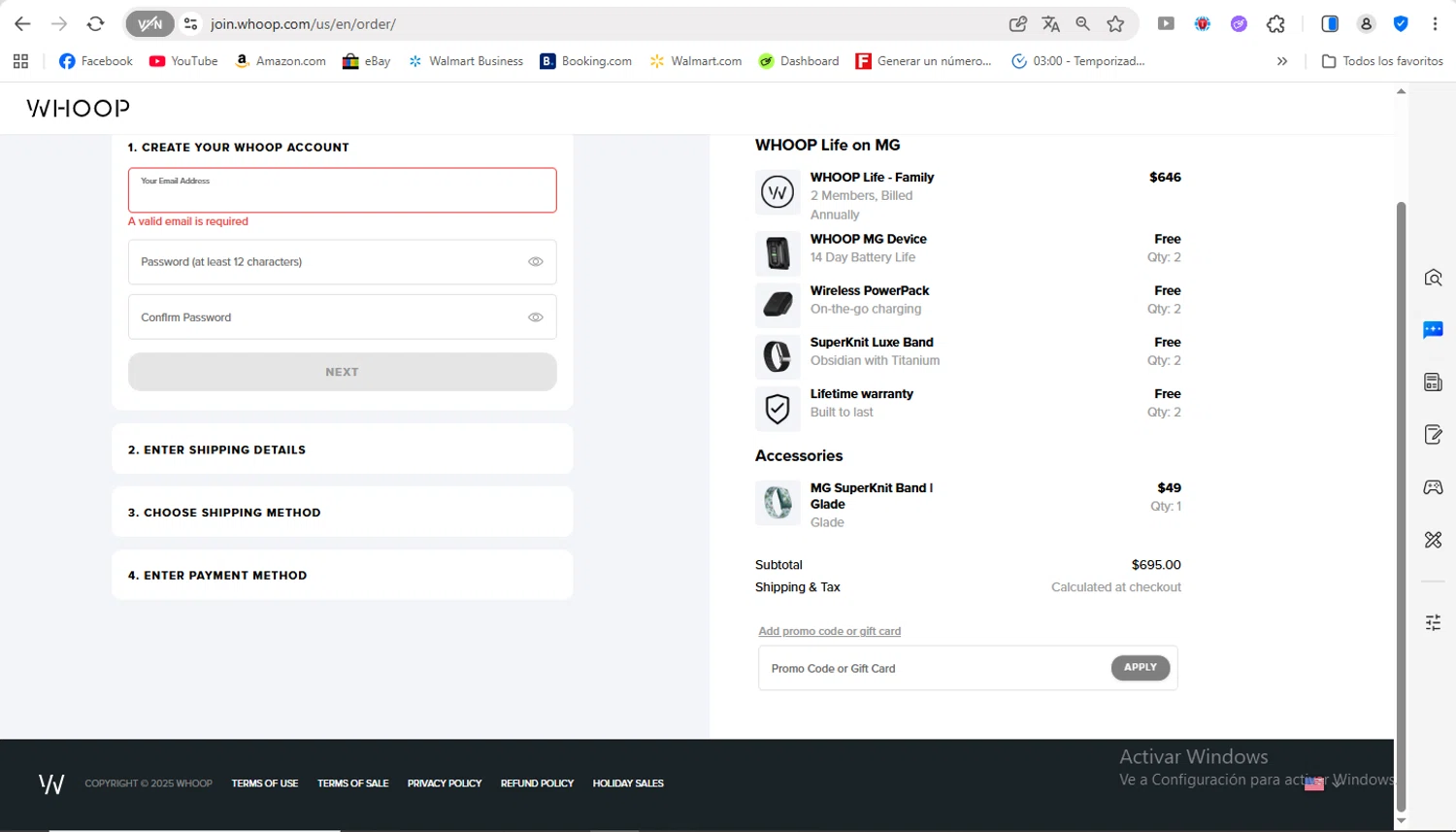 Whoop discount code screenshot showing code FAFB71CE applied at Whoop checkout page. Uploaded by SimplyCodes community member FrancyB on Dec 20, 2025