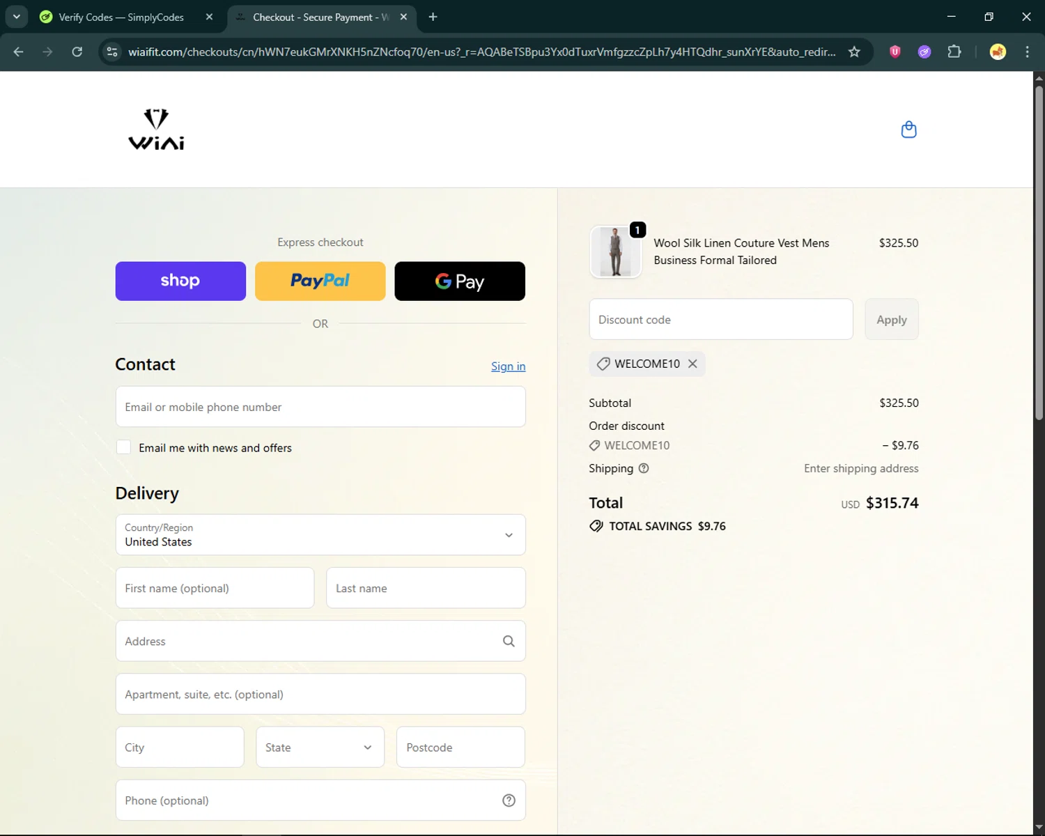 WIAI checkout page showing WIAI promo code box | Screenshot taken by SimplyCodes community member on Jan 16, 2026