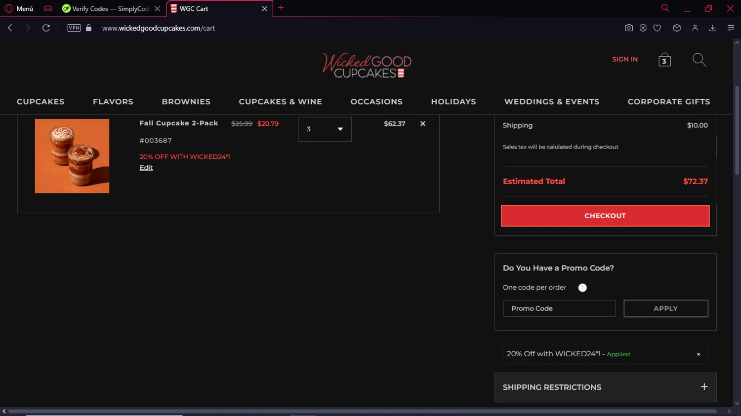 where to use Wicked Good Cupcakes promo code box