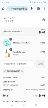 THEHAIRVAMP coupon verification screenshot