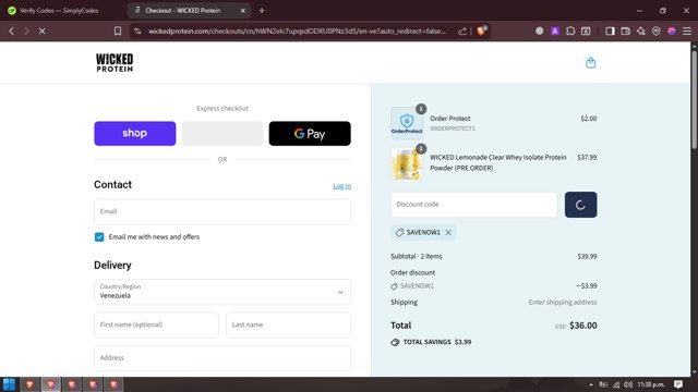 WICKED Protein checkout page showing WICKED Protein discount code box | Screenshot taken by SimplyCodes community member on Sep 6, 2025