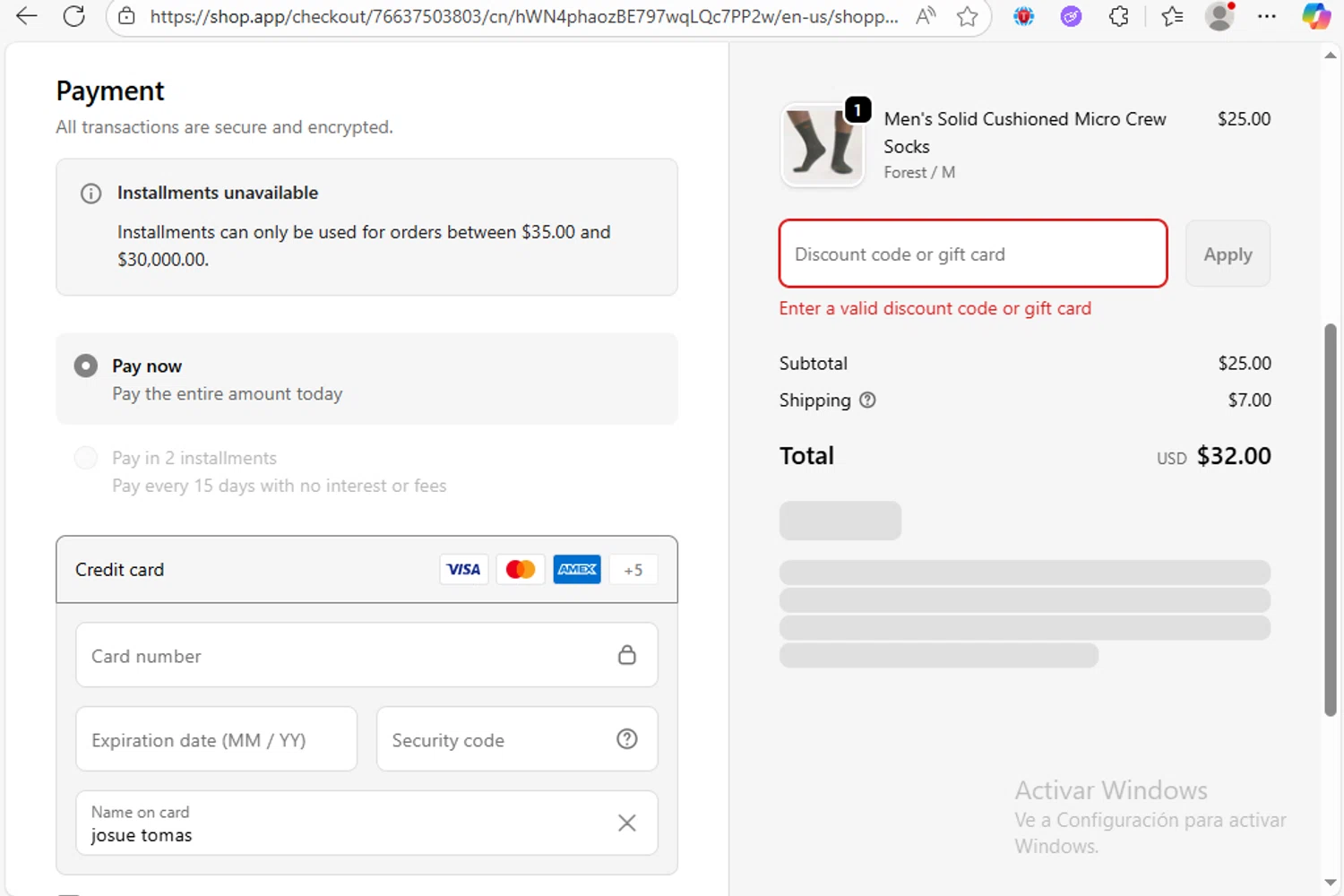 Wide Open Socks discount code screenshot showing code SKIMM10 applied at Wide Open Socks checkout page. Uploaded by SimplyCodes community member Franco20 on Nov 2, 2025