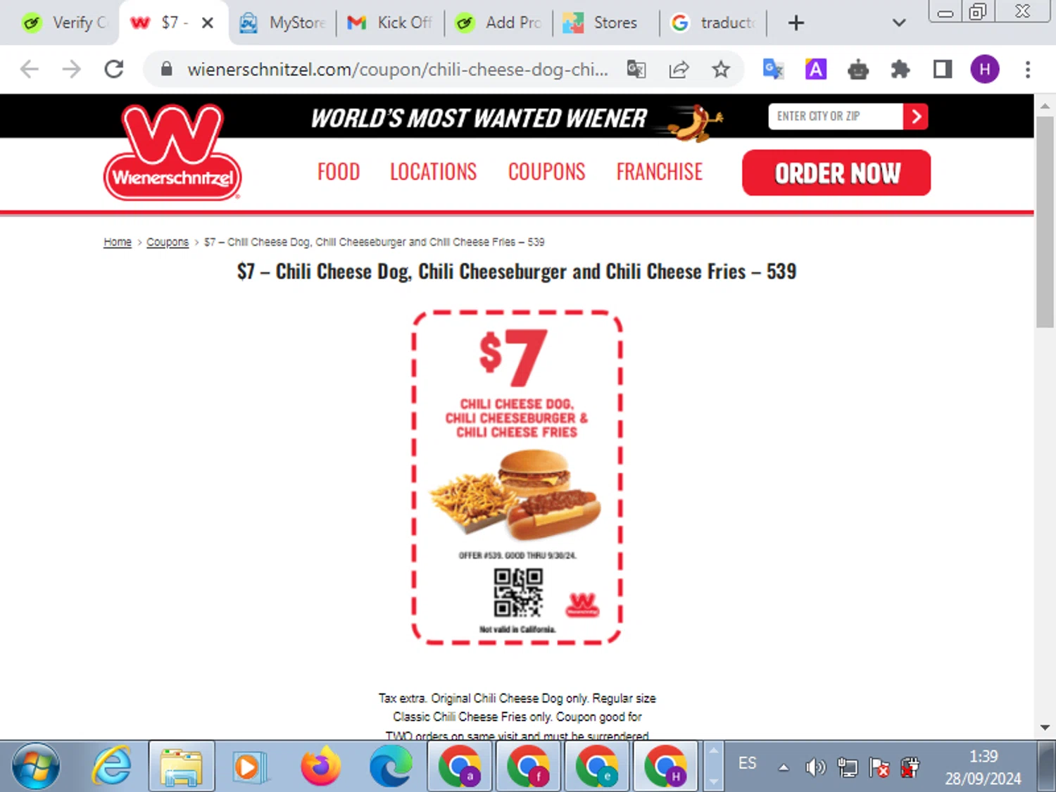 where to use Wienerschnitzel promo code box