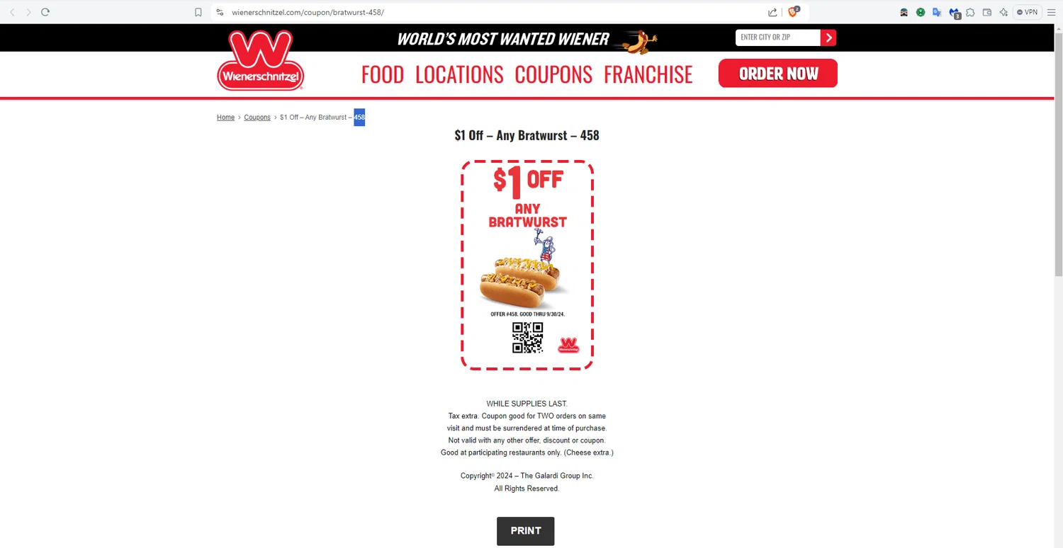 Wienerschnitzel Coupons & Black Friday 2024 Deals - $1 Off