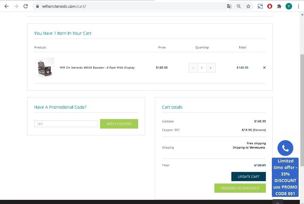Wifi on Steroids checkout page showing Wifi on Steroids promo code box | Screenshot taken by SimplyCodes community member on Jan 19, 2021