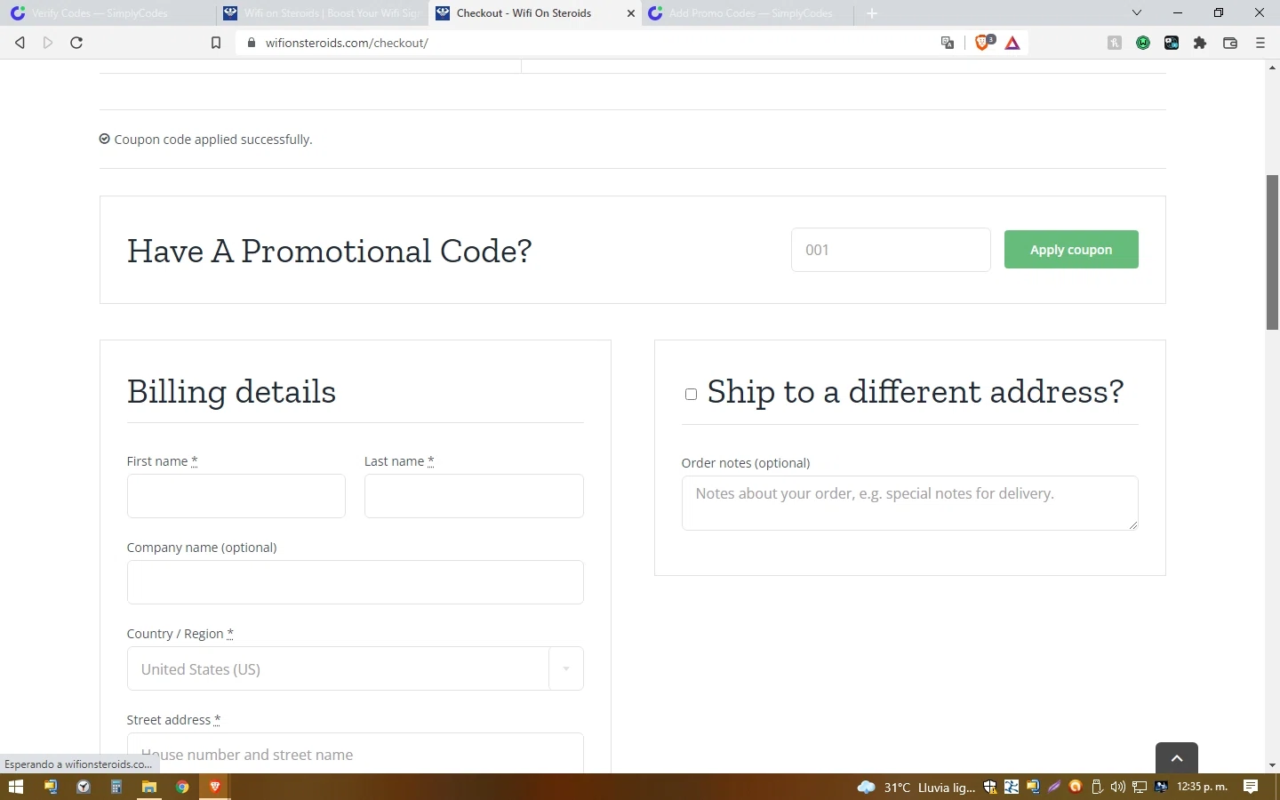 Wifi on Steroids checkout page showing Wifi on Steroids promo code box | Screenshot taken by SimplyCodes community member on Apr 3, 2022