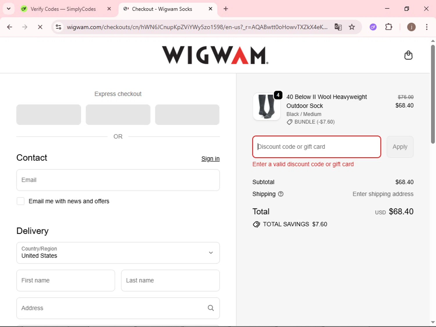 Wigwam discount code screenshot showing code WRAPITUP applied at Wigwam checkout page. Uploaded by SimplyCodes community member xcvcxvsave on Dec 11, 2025