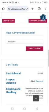 Welcome coupon verification screenshot