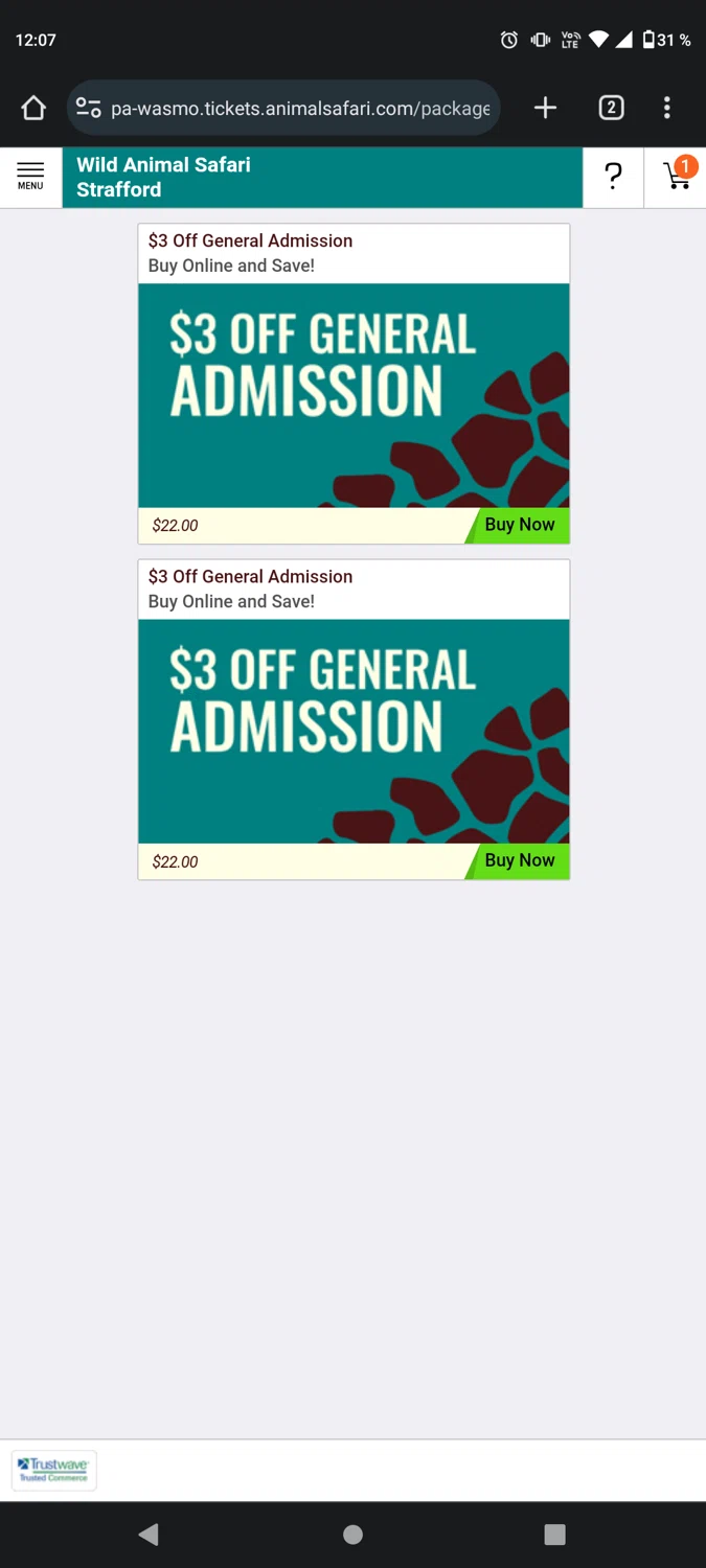 Wild Animal Safari checkout page showing Wild Animal Safari promo code box | Screenshot taken by SimplyCodes community member on Sep 27, 2023