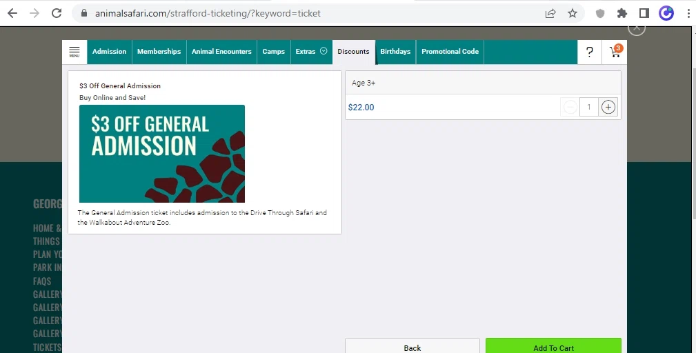 Wild Animal Safari checkout page showing Wild Animal Safari promo code box | Screenshot taken by SimplyCodes community member on Oct 27, 2022