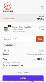 OFFER10 coupon verification screenshot