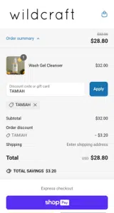 TAMIAH coupon verification screenshot