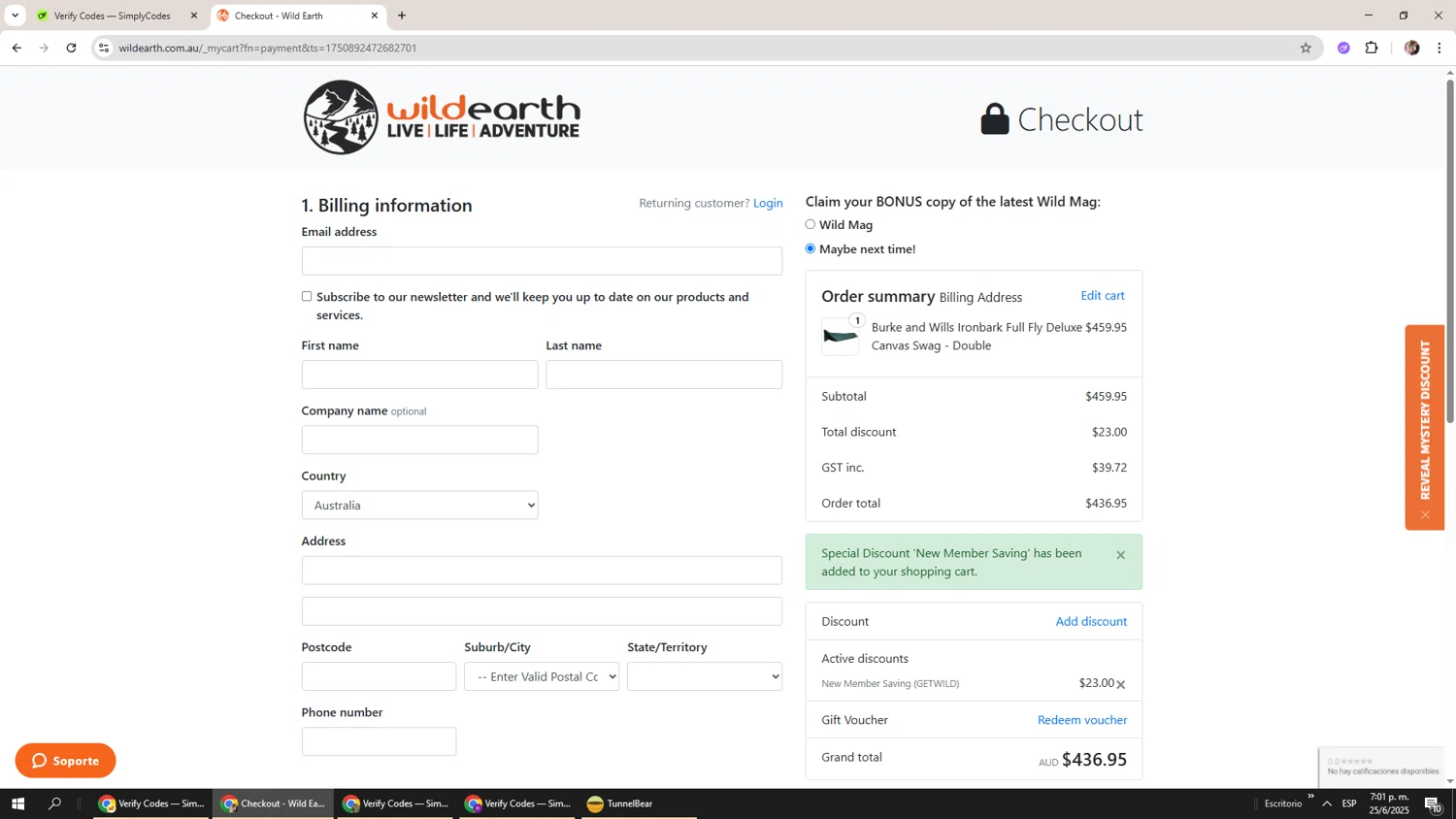 Wildearth AU promo code screenshot showing code GETWILD applied at Wildearth AU checkout page. Uploaded by SimplyCodes community member Levi_Ackerman on Jun 25, 2025