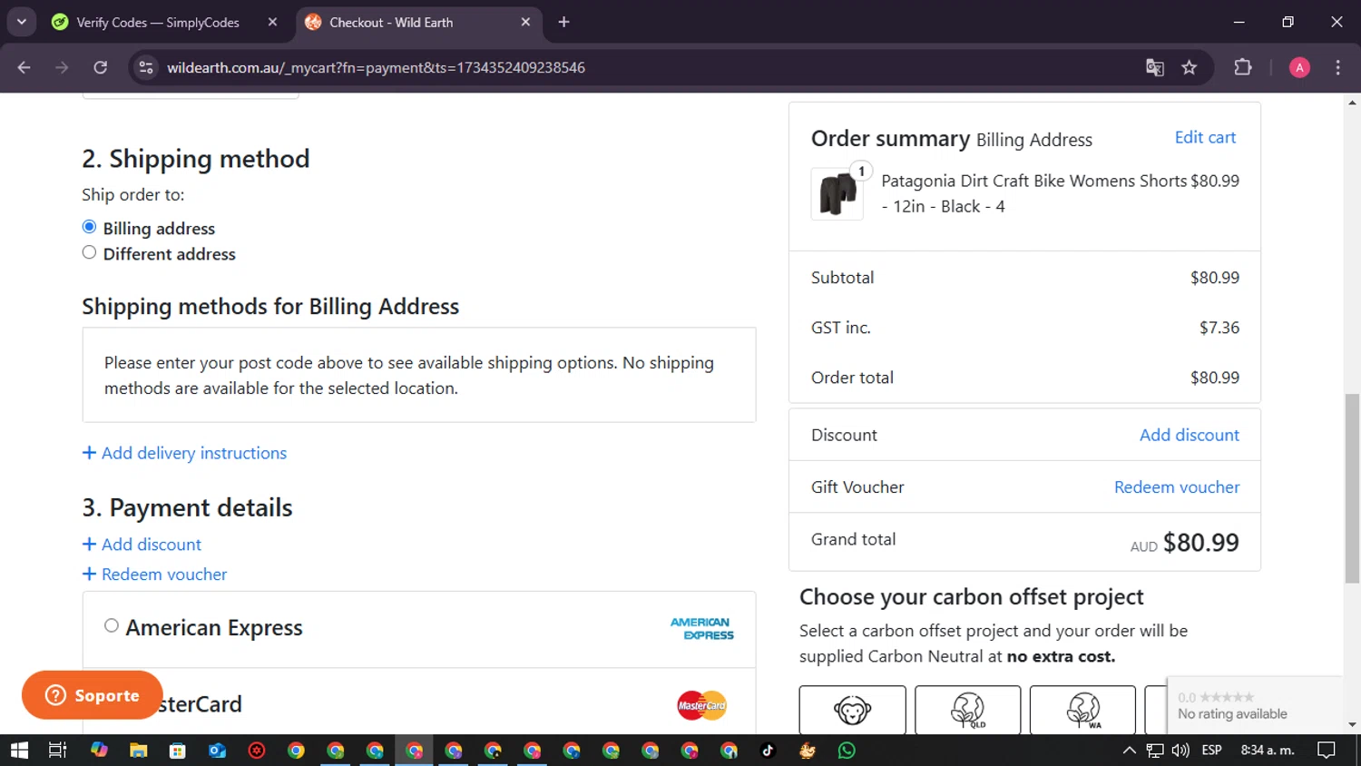 Wildearth AU checkout page showing Wildearth AU promo code box | Screenshot taken by SimplyCodes community member on Dec 16, 2024