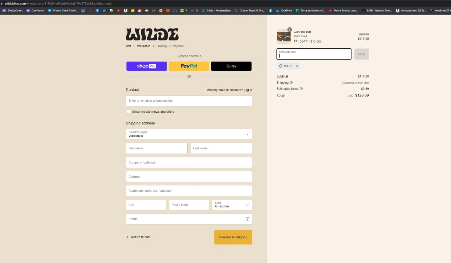 Wilde Bicycle checkout page showing Wilde Bicycle promo code box | Screenshot taken by SimplyCodes community member on May 2, 2023