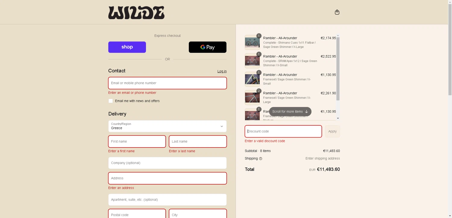 Wilde Bicycle promo code screenshot showing code BFCM10 applied at Wilde Bicycle checkout page. Uploaded by SimplyCodes community member BargainCurator5453 on Aug 29, 2025