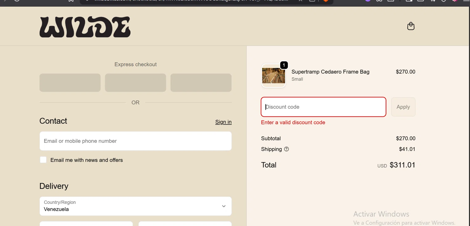 Wilde Bicycle promo code screenshot showing code SMALLBIZSAT10 applied at Wilde Bicycle checkout page. Uploaded by SimplyCodes community member CoinOwl5103 on Dec 4, 2025
