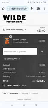 LEGENDARY coupon verification screenshot