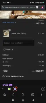 SHOP coupon verification screenshot