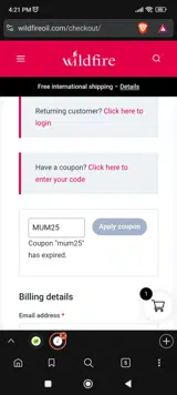 MUM25 coupon verification screenshot